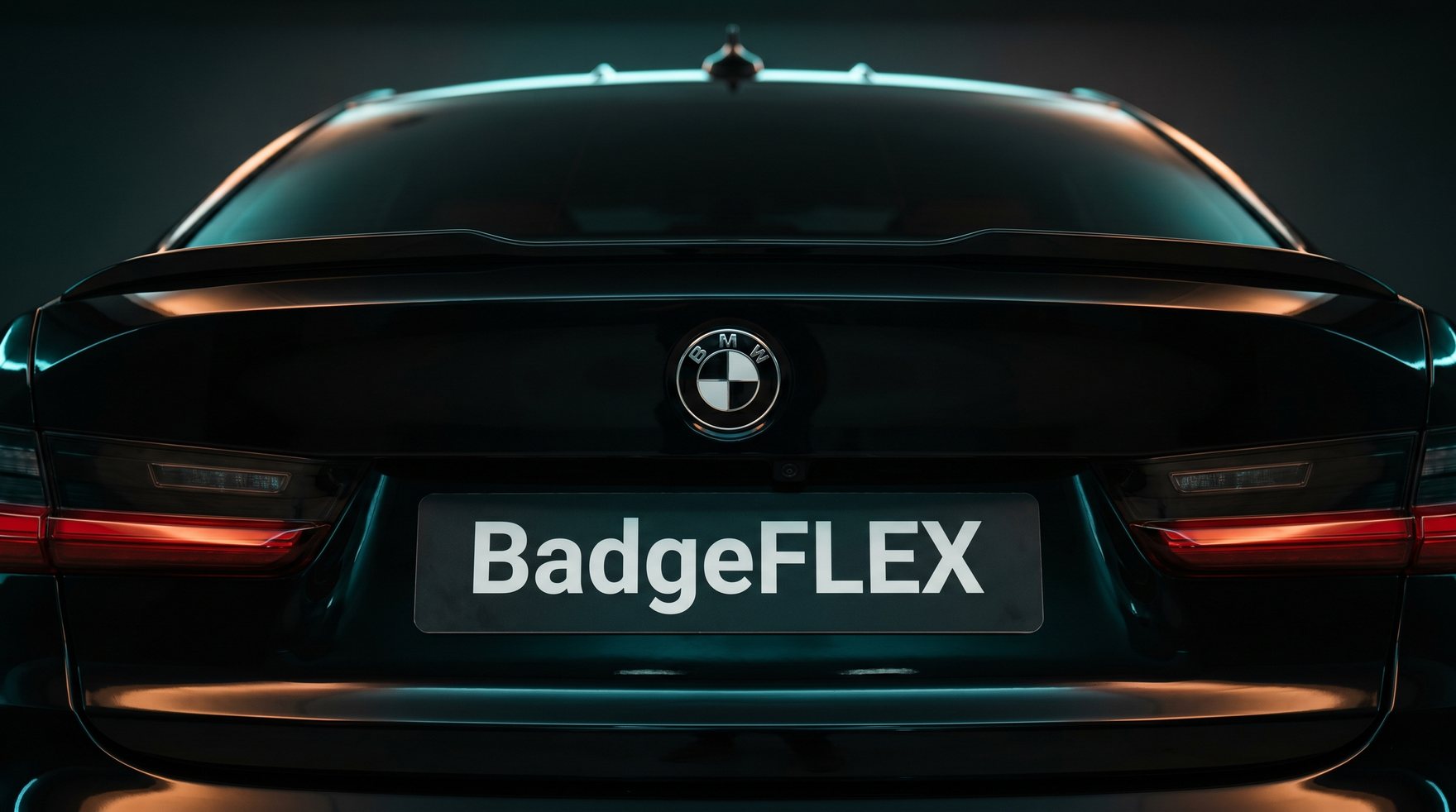 BMW rear with a BadgeFLEX emblem cycling logos on the trunk